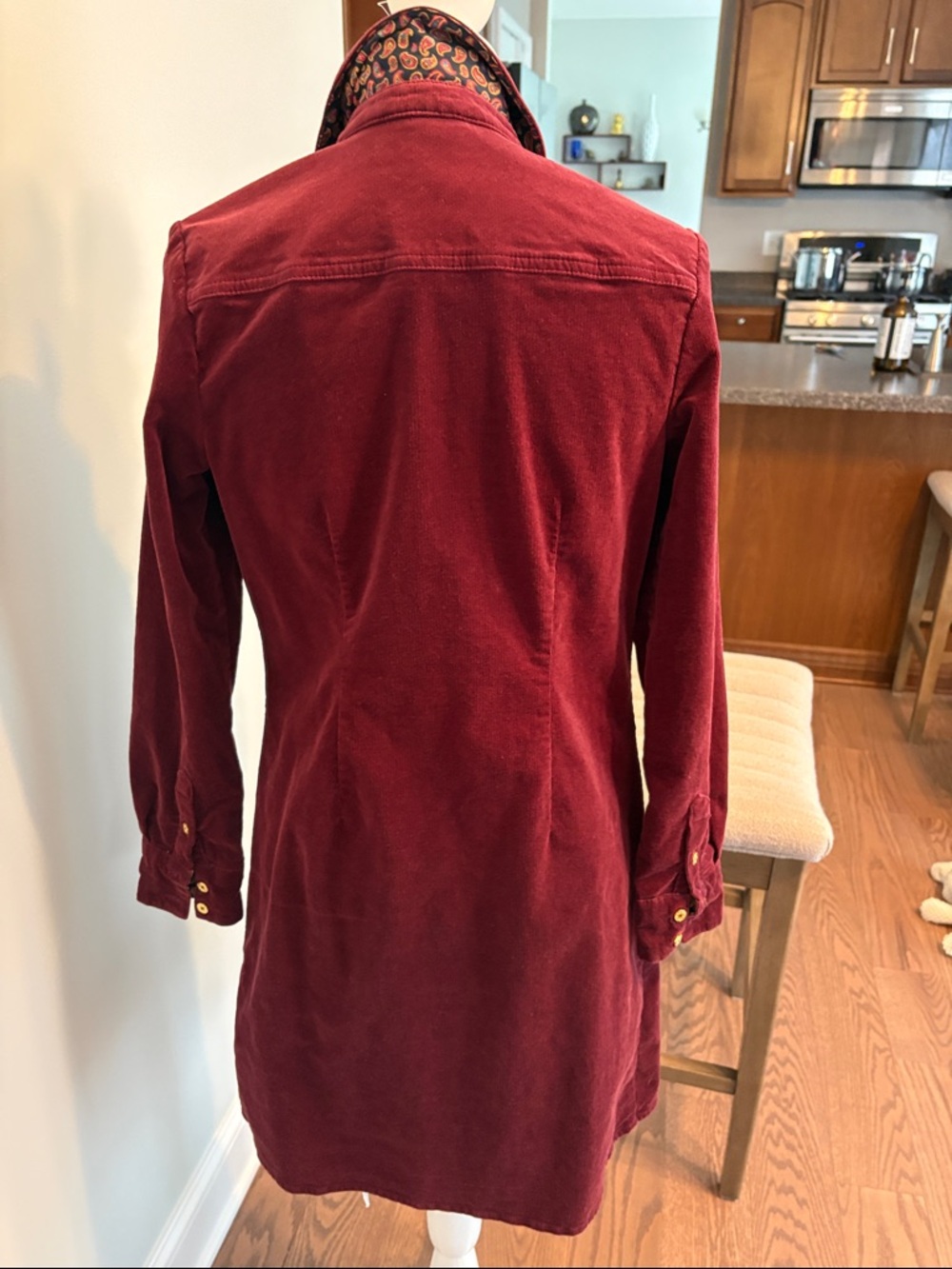 C. Wonder Long-Sleeve Corduroy Shirt Dress in Burgundy Size 8 - Picture 3 of 4